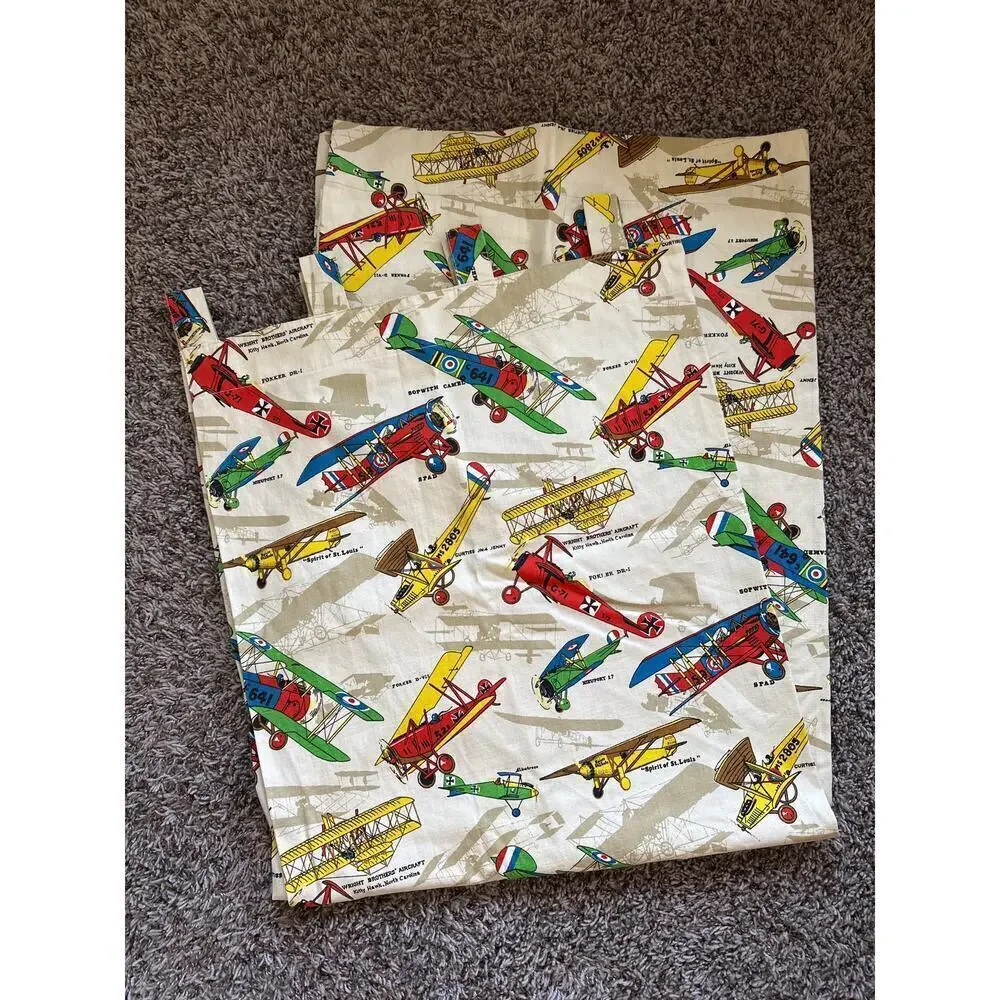 World War 1 WW1 Airplane Aircraft Canvas Curtain Panels & Valence Red Fabric